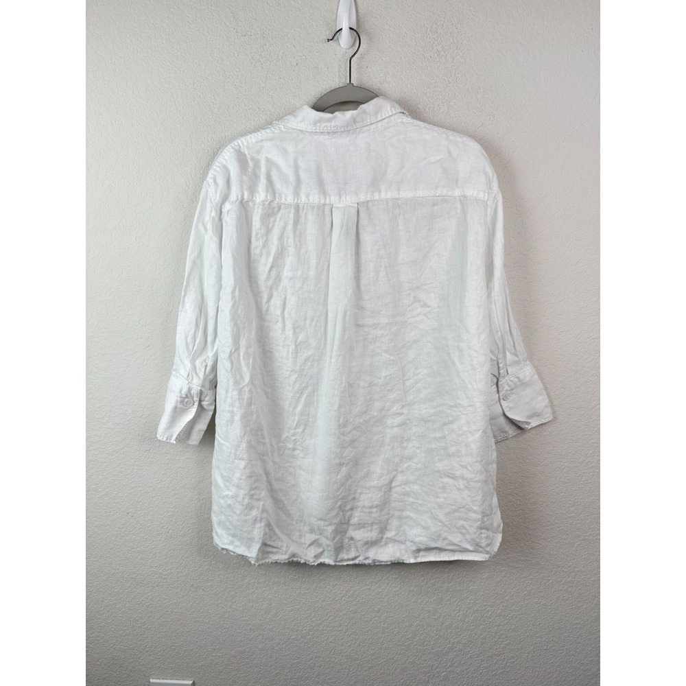 ZARA 100% Linen Button Up Shirt Womens XL Oversized Relaxed White Beach Coastal - Picture 7 of 7